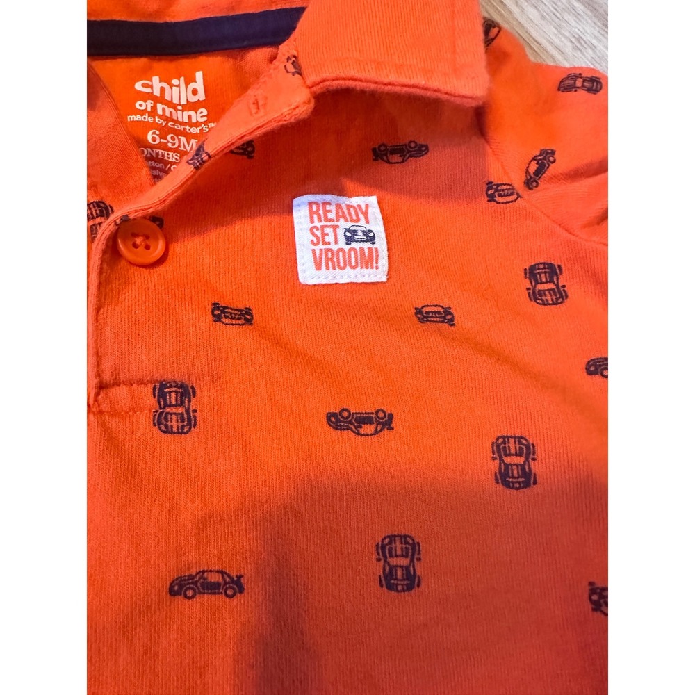 Child of Mine by Carters Orange Car Car Print Polo Shirt Shorts Outfit 6-9M - Picture 2 of 8